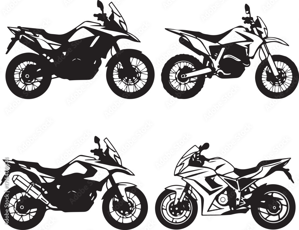 Obraz premium Four types of motorcycles silhouettes isolated silhouette