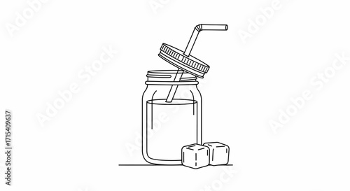 Mason Jar Iced Drink with Straw and Lid.