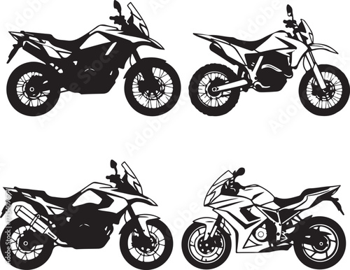 Four types of motorcycles silhouettes isolated silhouette