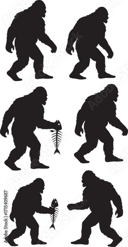 Bigfoot silhouette walking forest creature silhouette