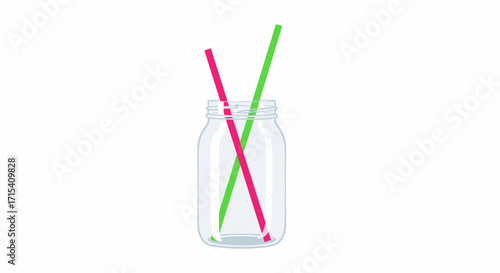 Glass Jar with Pink and Green Straws.
