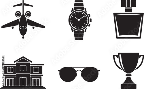 Success symbols luxury lifestyle aspirational items icons