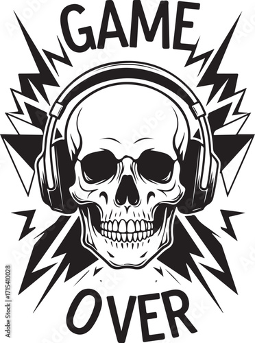 Skull wearing headphones game over design silhouette