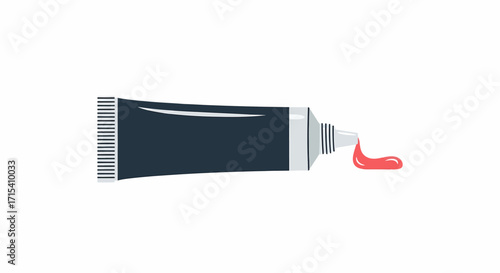 Dark Blue Paint Tube Dispensing Coral Colored Substance.