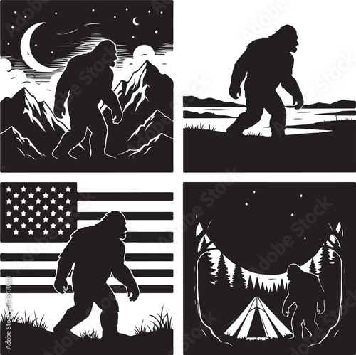Bigfoot silhouettes in outdoor scenes silhouette