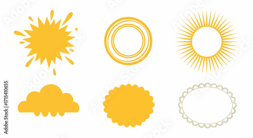 Yellow Graphic Shapes Sunburst Circles Cloud and Frames.