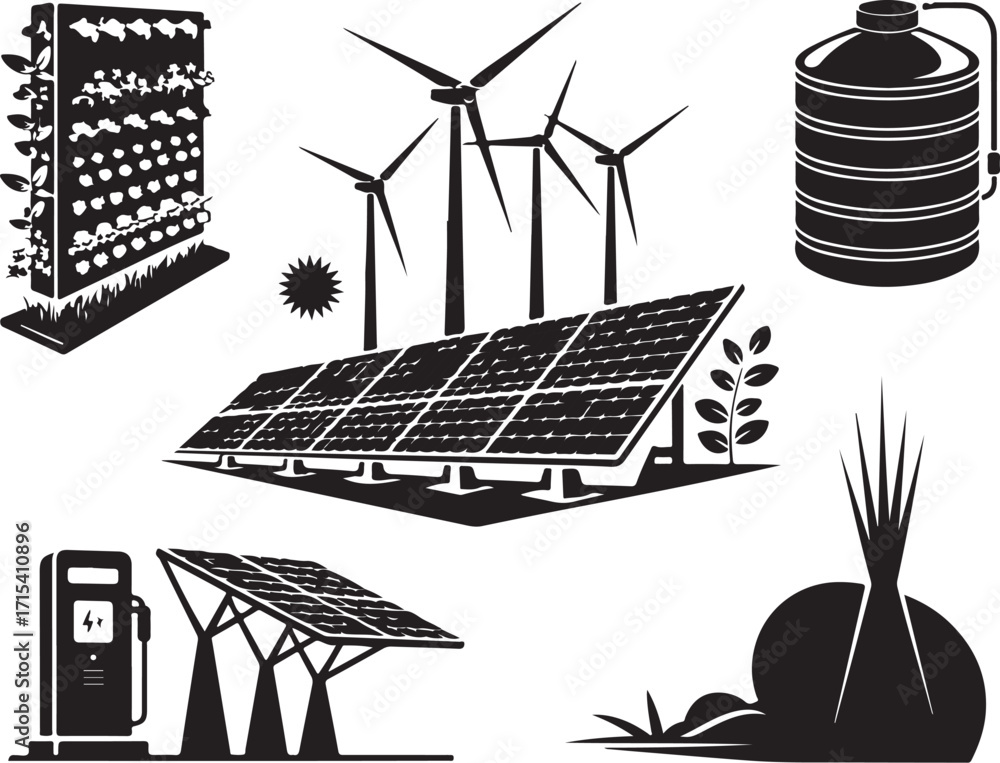 Fototapeta premium Sustainable energy and agriculture icons