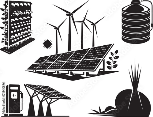 Sustainable energy and agriculture icons