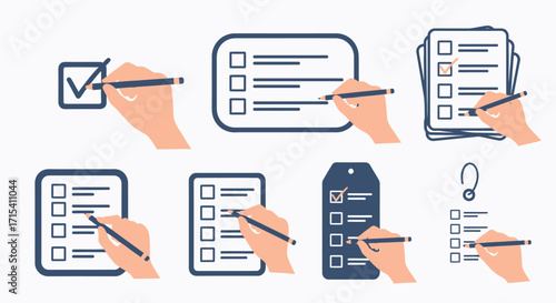 Hands Checking Off Tasks on Various Lists.