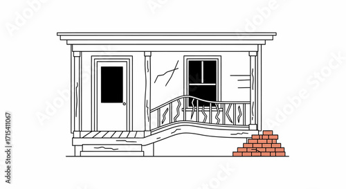 Damaged Porch of a RunDown House.