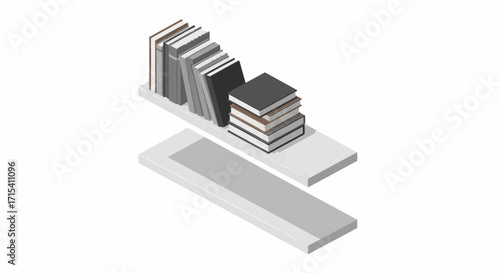 Isometric View of Books on Floating Shelves.