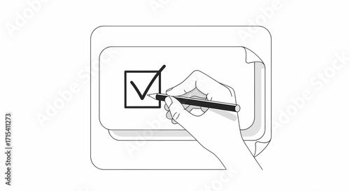 Hand with Pen Marking Checkbox on Paper.