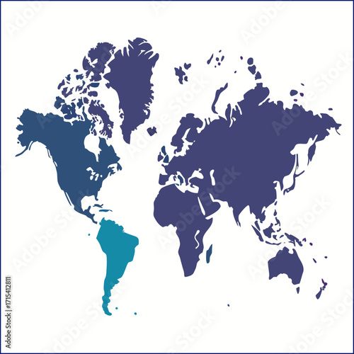 World map. Flat Earth worldmap with continent silhouettes