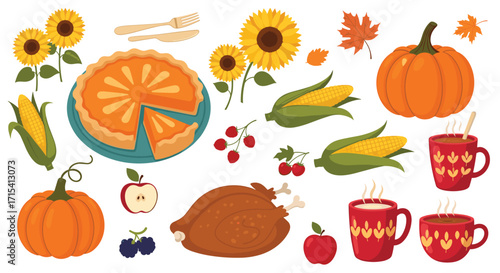Autumn harvest bounty featuring festive foods and seasonal decorations for Thanksgiving celebrations.