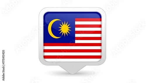 Free Download A glossy, square graphic displays the flag of Malaysia, featuring a crescent moon and a 14-pointed star, set within a modern, speech bubble-shaped icon. - GFXLoad