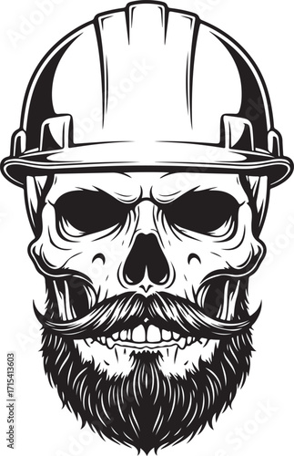 Skull wearing hard hat bearded silhouette