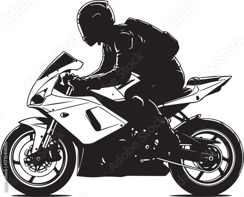 Racer on sportbike silhouette motion silhouette