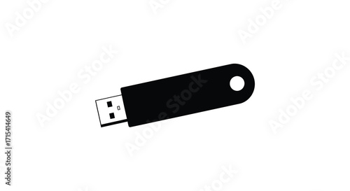 Simple black and white illustration of a standard usb flash drive
