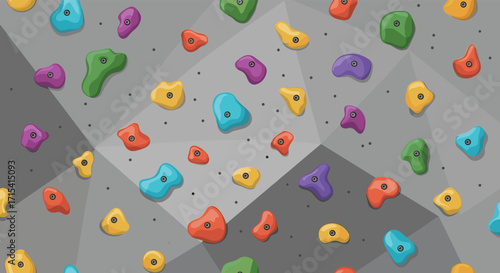 An indoor climbing wall covered in brightly colored handholds numbered for difficulty and progression.