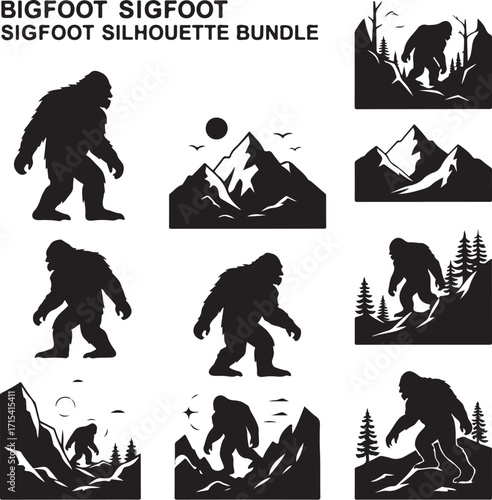 Bigfoot silhouette bundle cryptid creature silhouette