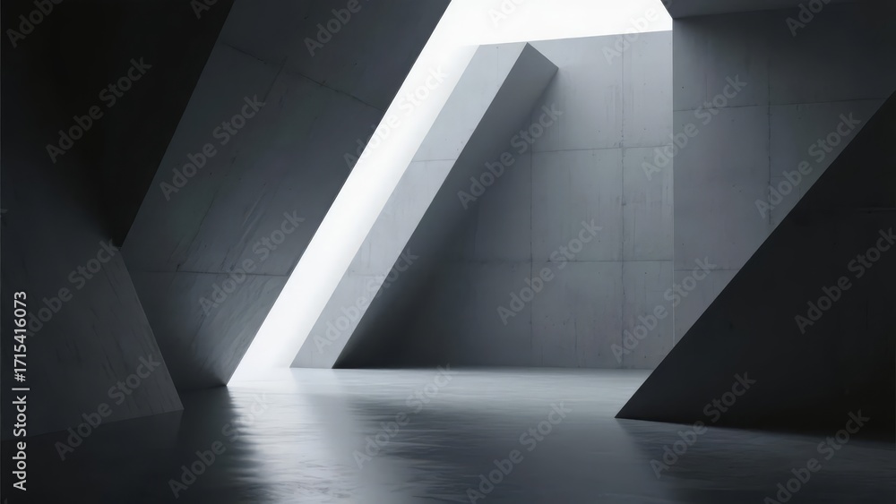 Obraz premium Minimalist architectural space with geometric concrete forms and dramatic lighting
