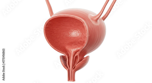 Human bladder organ, anatomical model, isolated PNG, urinary system medical rendering