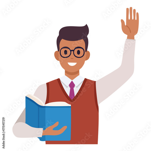 Knowledgeable Student Raising Hand, Eager to Participate in Class