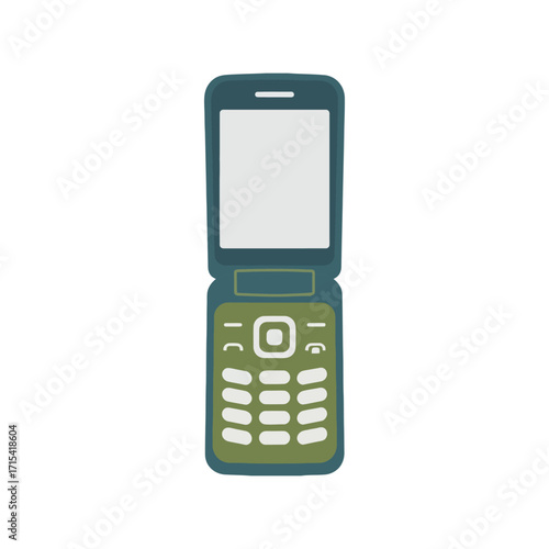 Open flip mobile phone digital gadget communication device old technology vintage style icon vector illustration vector