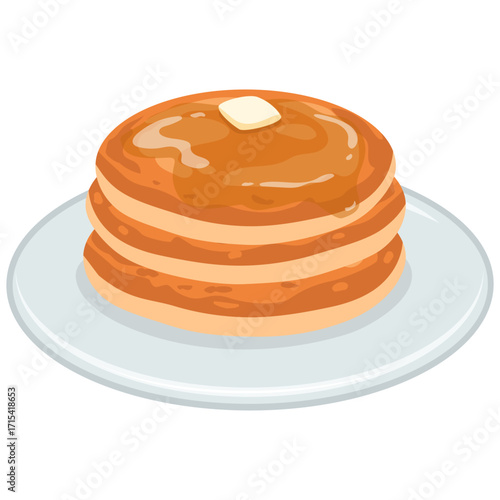 Pancakes with Butter and Syrup Honey on Plate Illustration Vector