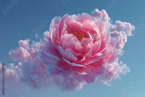 Pink Peony in a Cloud of Smoke - A Dreamy Floral Fantasy.
