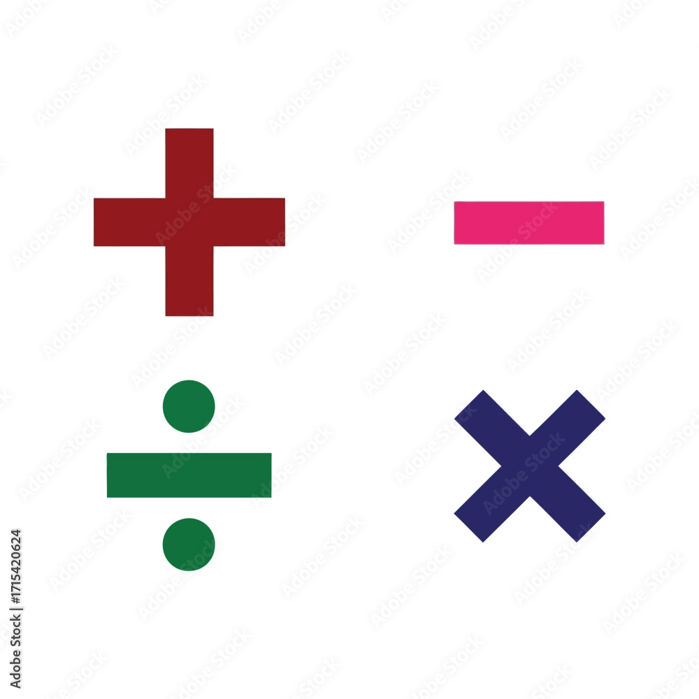 Fototapeta premium Colorful math symbols plus minus divide multiply icons for education and learning concepts vector