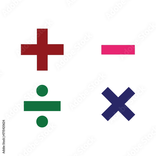Colorful math symbols plus minus divide multiply icons for education and learning concepts vector