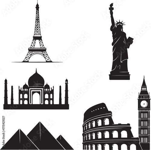 Iconic landmarks travel around the world collage