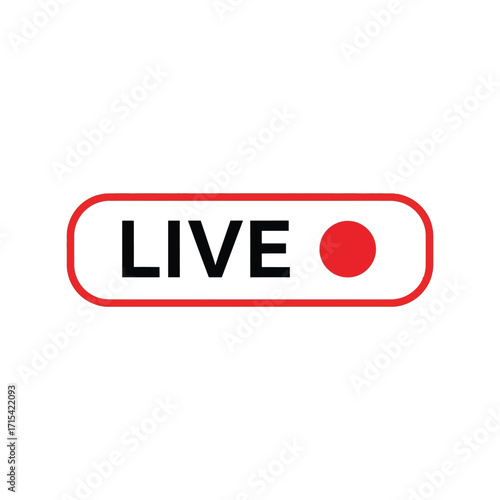 Red live broadcast recording icon for streaming social media video production broadcast signal vector