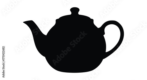 A simple black silhouette of a classic teapot design on white