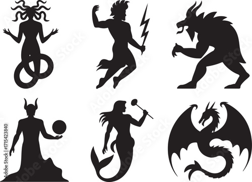 Mythical creatures silhouette collection for legends