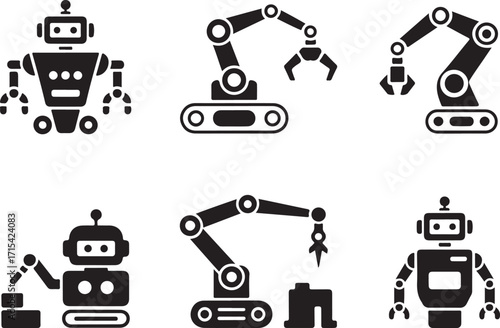 Modern robots and robotic arms collection icons