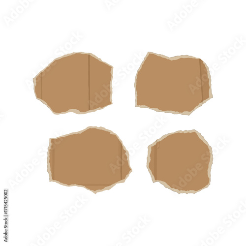 Set of four torn kraft paper pieces isolated on for design and crafting projects vector