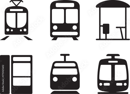 Modern transport icons subway train and station set
