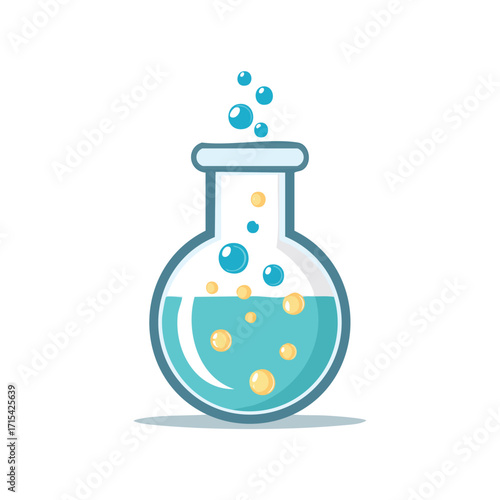 Bubbling Science: A stylized illustration of a laboratory flask, filled with a shimmering liquid and releasing effervescent bubbles, embodies the essence of scientific exploration and discovery. 