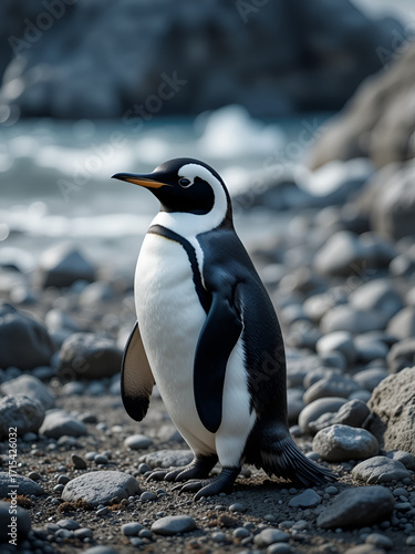A penguin estranged from its natural habitat due to climate change