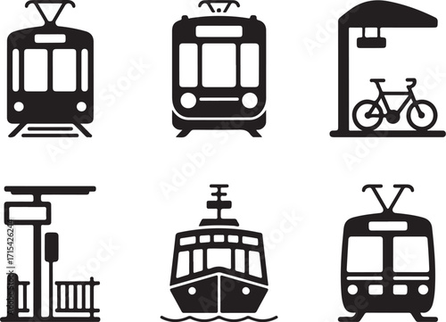 Modern transport icons city transit travel urban mobility
