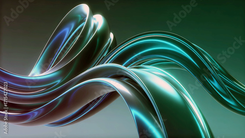 Futuristic Abstract 3D Metallic Ribbons with Cyan Glow – Digital Art Background