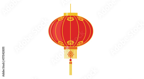 Vibrant Red Chinese Lantern Illustration with Golden Accents for Cultural Celebrations and Decorative Design Purposes