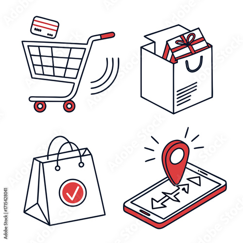 Dynamic online shopping icons for seamless e-commerce experience and fast delivery