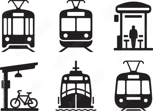 Modern transport icons for city travel and commuting