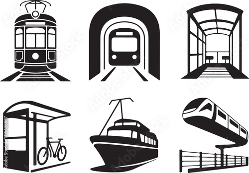Modern transport icons for urban transit and city travel