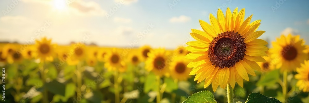 Obraz premium Vibrant yellow oil sunflowers bask in the summer sun, their heavy heads bowed with ripened seeds A picturesque scene of agricultural abundance and natural beauty , sun, rural
