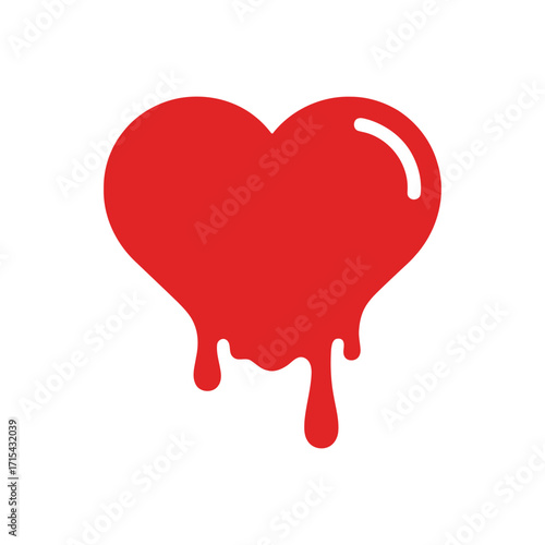 Red dripping heart icon on a white background symbolizing love passion and emotion.