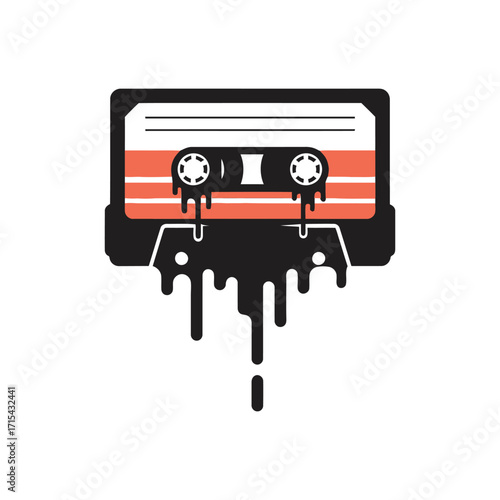 Retro Cassette Tape Melting Dripping Liquid Music Nostalgia.